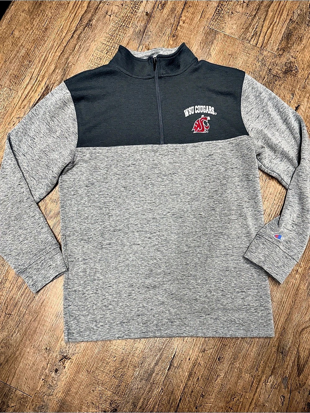 Champion WSU Cougars Color Block Quarter Zip Gray Black Size Small Like New